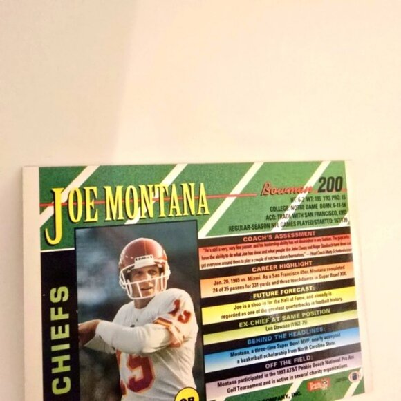 Vintage Joe Montana Trading Card Kansas City Chiefs Football Topps 1993 NFL QB - Picture 10 of 12